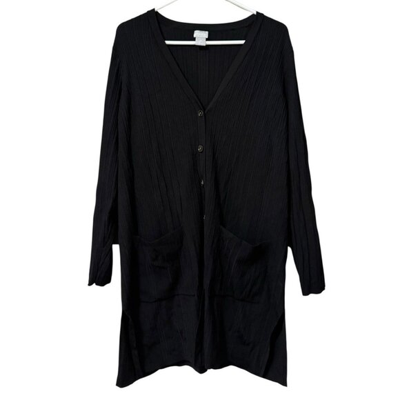 Chico's Ribbed Duster Cardigan Pockets Button Front Long Sleeve Women 2 Size L - Picture 1 of 11
